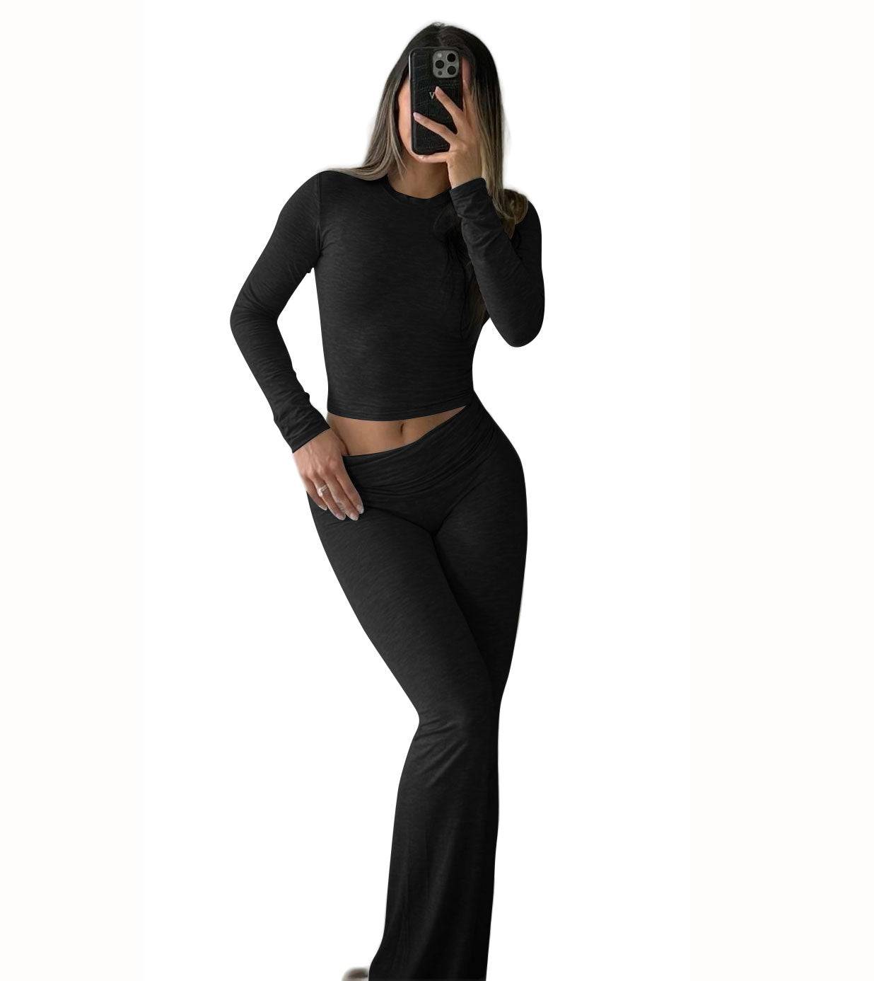 Womens Two Piece Set Long Sleeve Top High Waist Pants