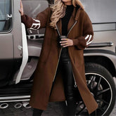 Letter Print Trench Coat with Hood and Zip Front