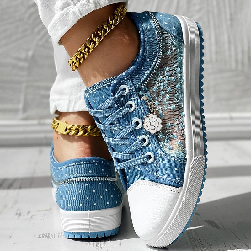 Embroidered Polka Dot Breathable Mesh Sneakers