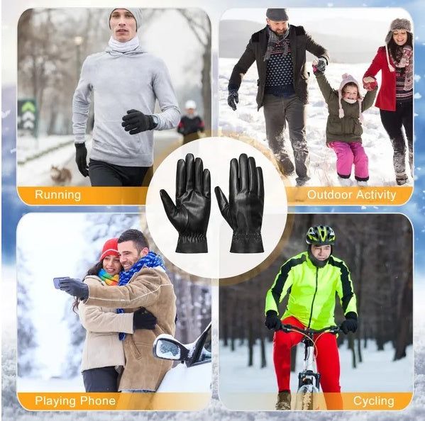 Unisex PU Leather Winter Gloves Warm and Windproof
