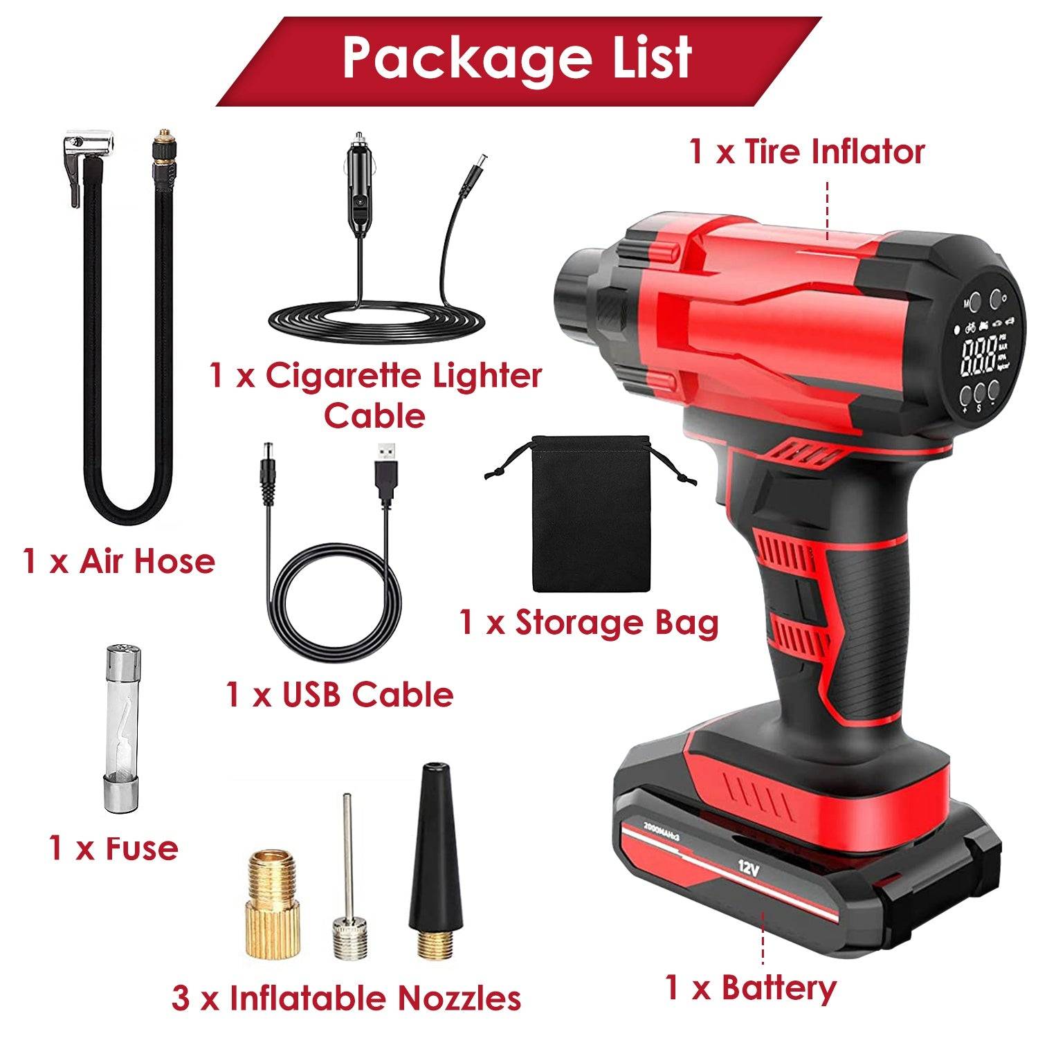 Wireless Tire Inflator 150 PSI Rechargeable