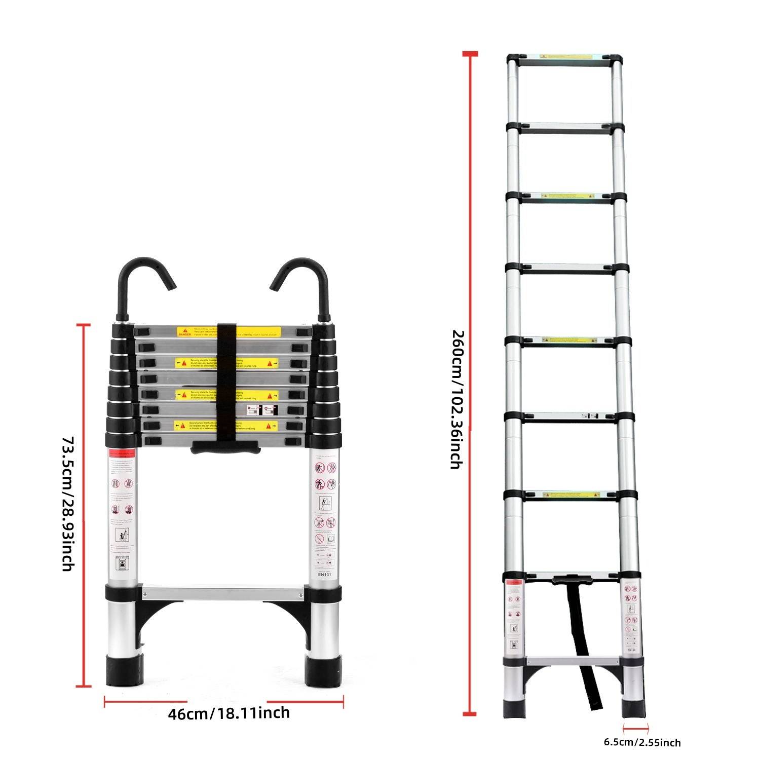 8.5FT Telescopic Folding Ladder Aluminum Adjustable