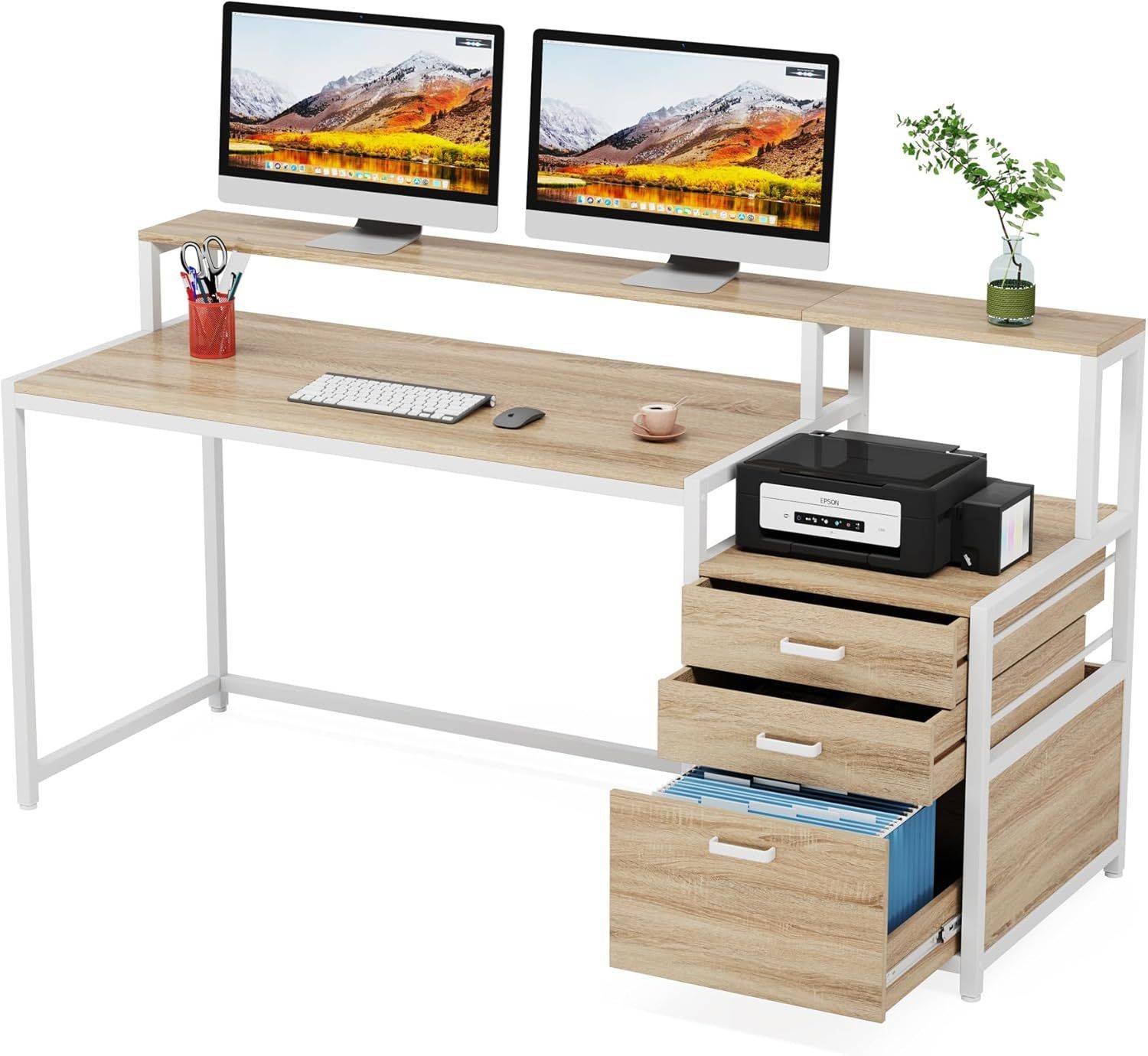 63 Inch Computer Desk With File Cabinet