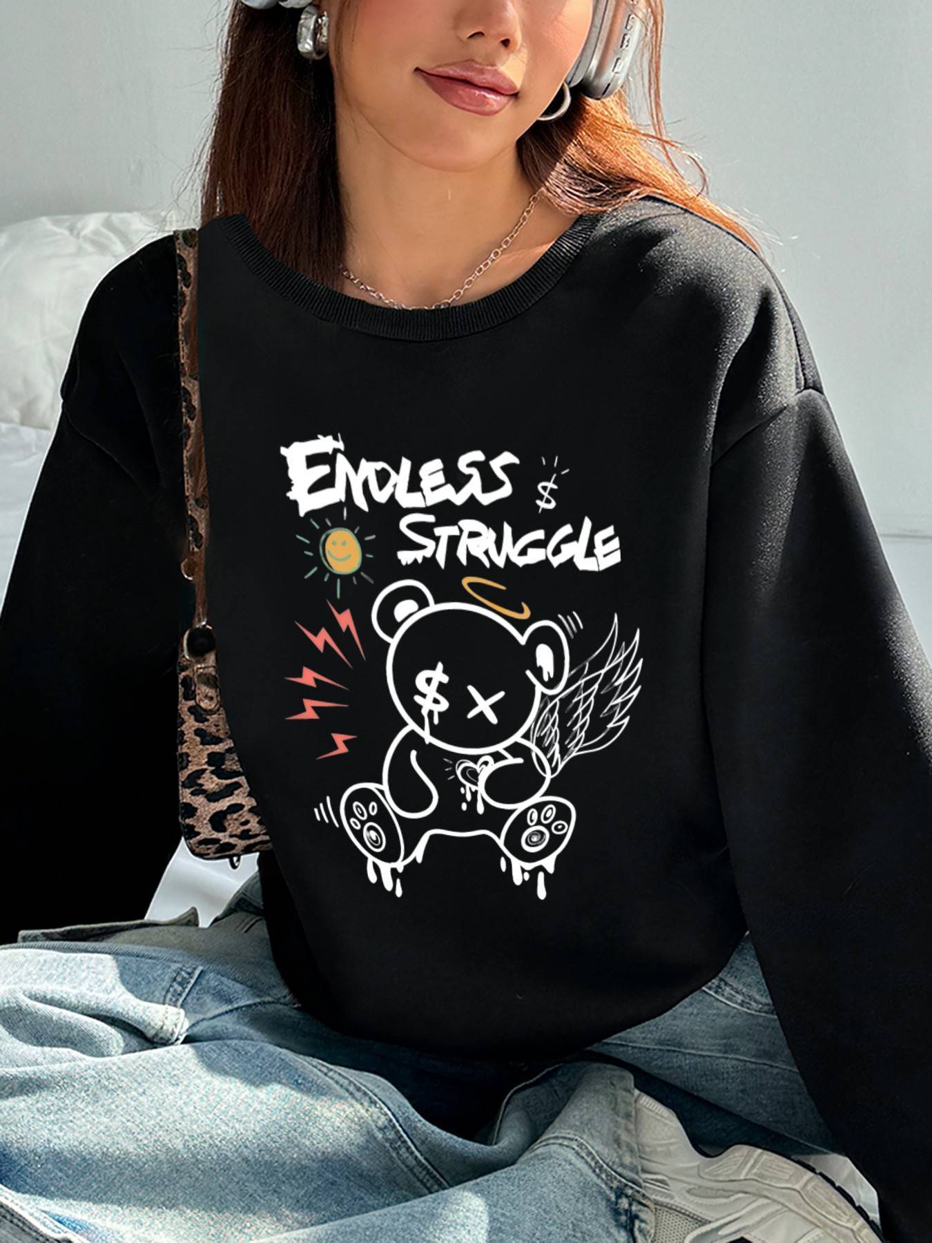 Women Sweatshirts Long Sleeve Crew Neck with Pockets