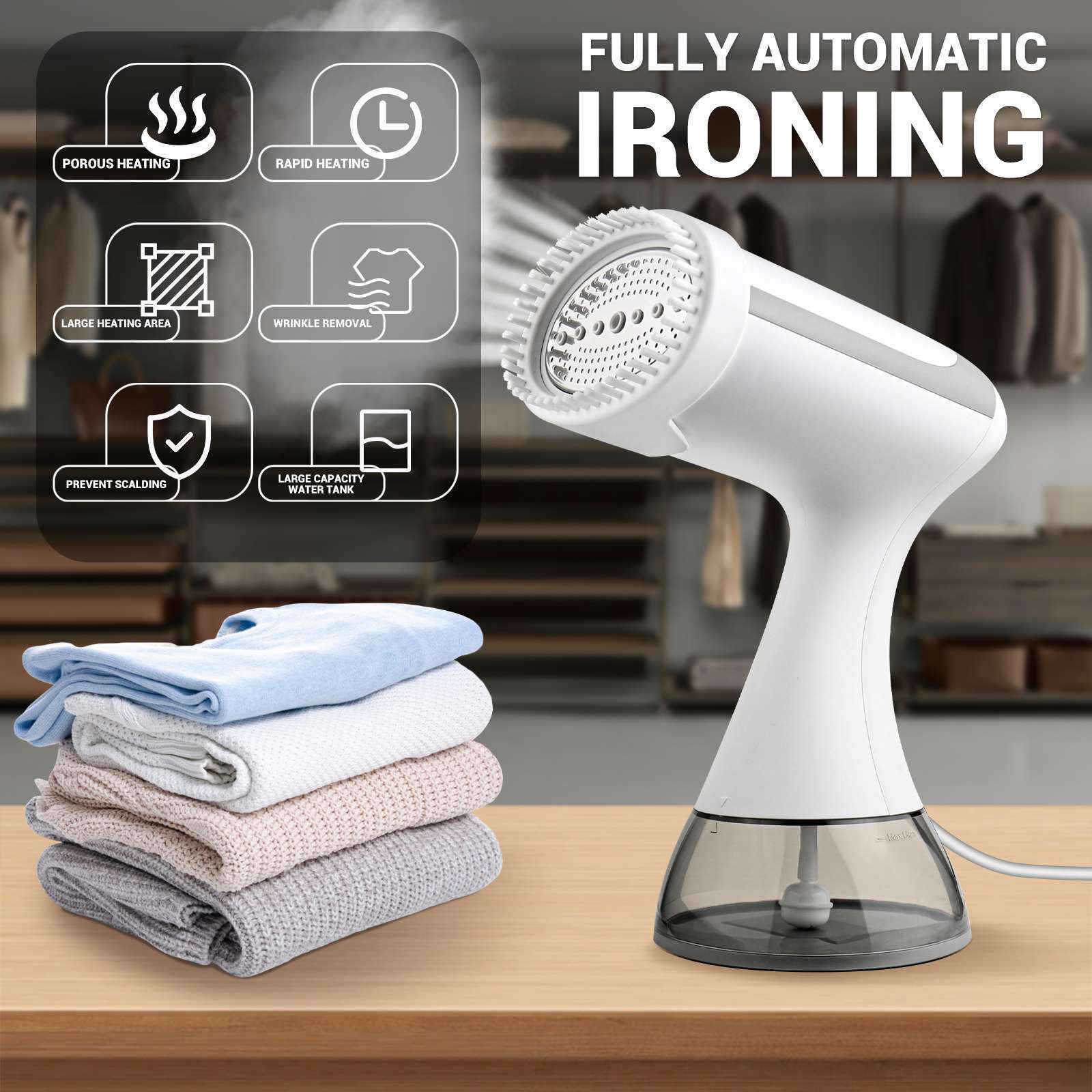 1500W Clothes Steamer With 300ml Tank And Fabric Brush