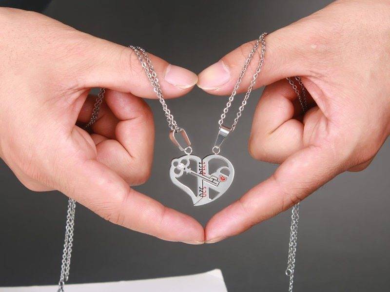 Couple Necklace Set Stainless Steel Love Pendant Gift