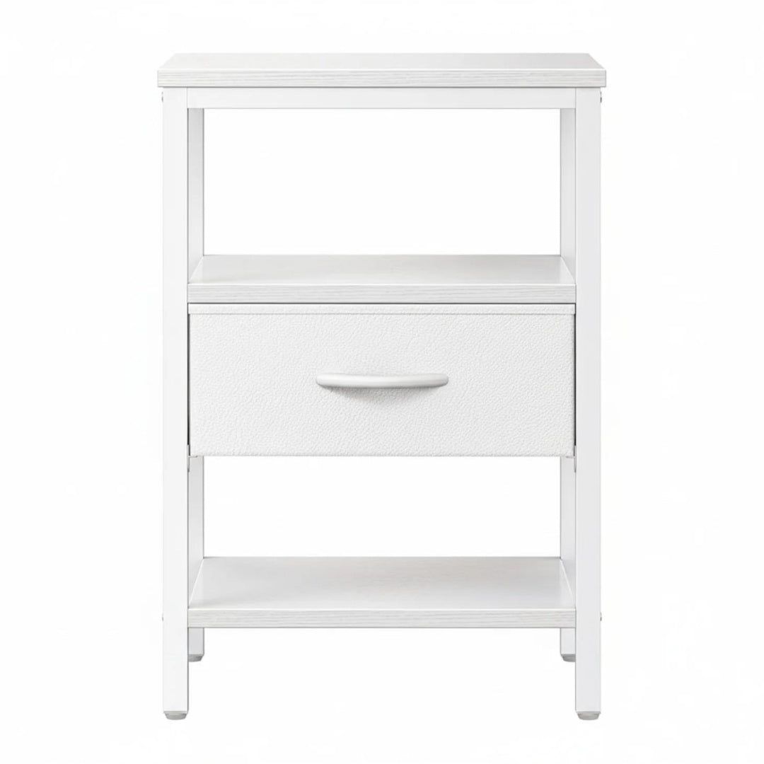 White Bedside Table With Charging Station And Storage