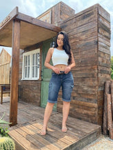 Womens Mid Rise Cargo Bermuda Jean Shorts