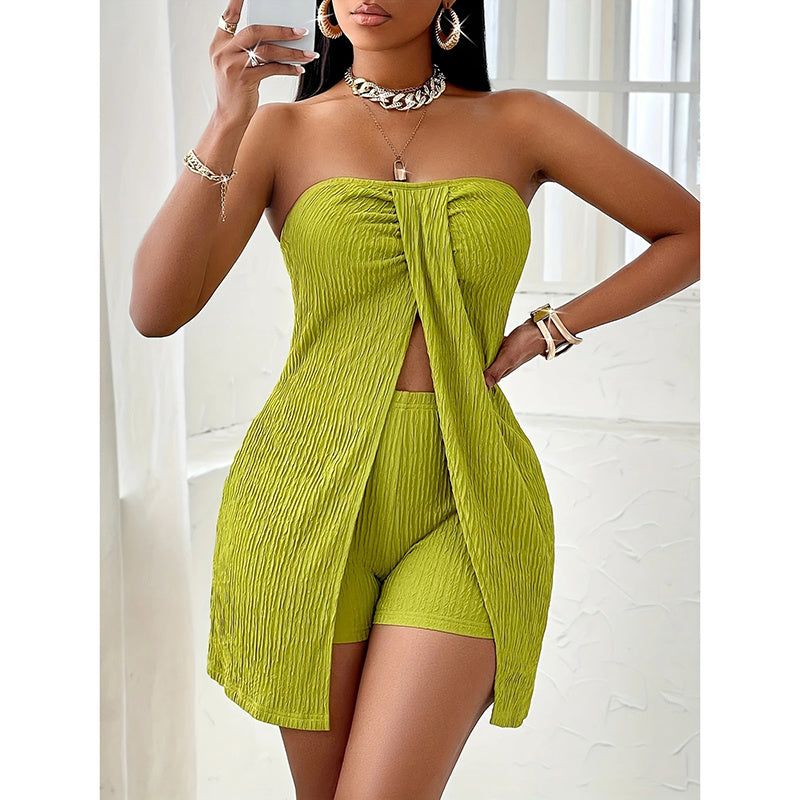 Two Piece Set Strapless Tube Top and High Waist Shorts