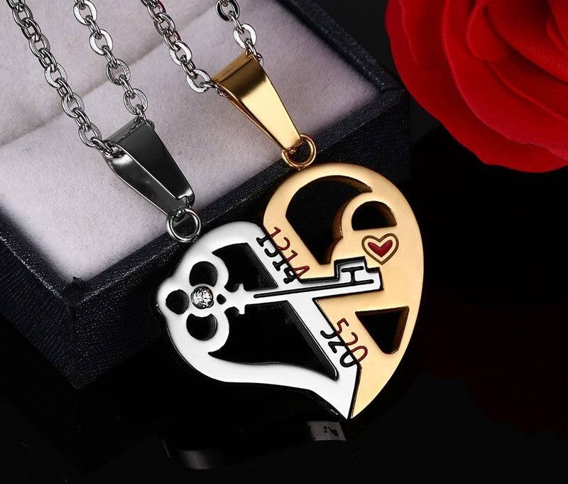 Couple Necklace Set Stainless Steel Love Pendant Gift