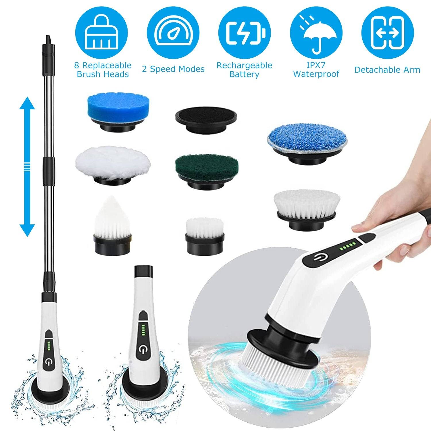 Cordless Electric Spin Scrubber With Extension Arm Kit