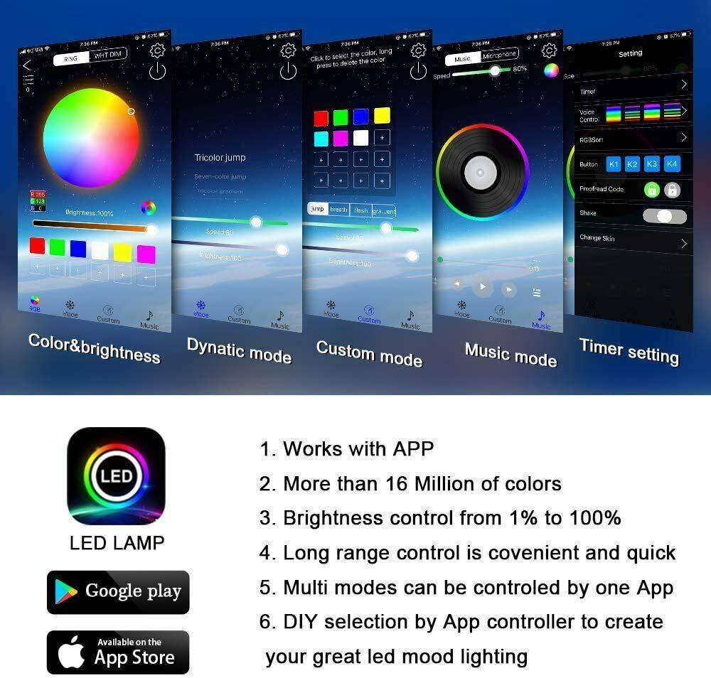 RGB Car Underglow Neon Strip Lights Kit With Music Mode