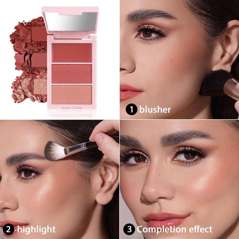 Makeup Palette 3 in 1 Blush Highlighter and Bronzer Compact