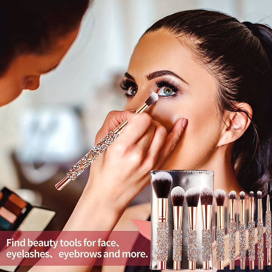 10PCS Luxury Crystal Makeup Brush Set for Face and Eyes