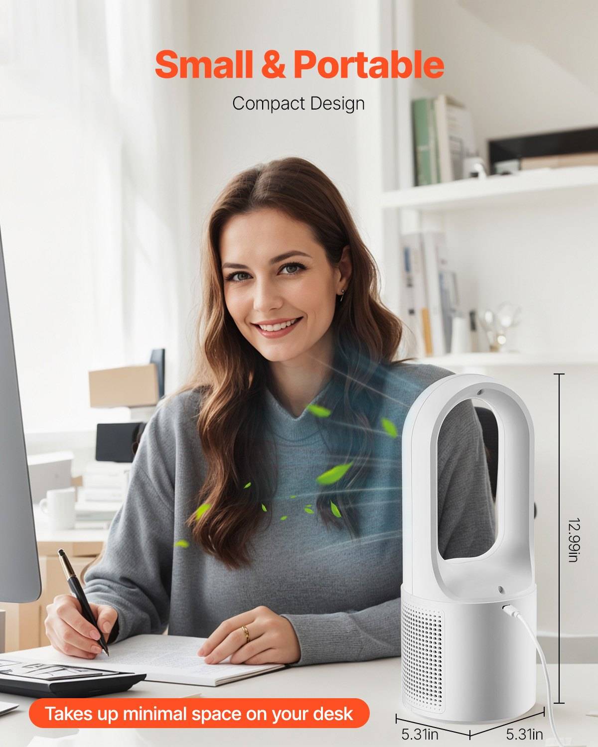 Desk Fan Portable Bladeless Quiet 6 Speed Cooling Control