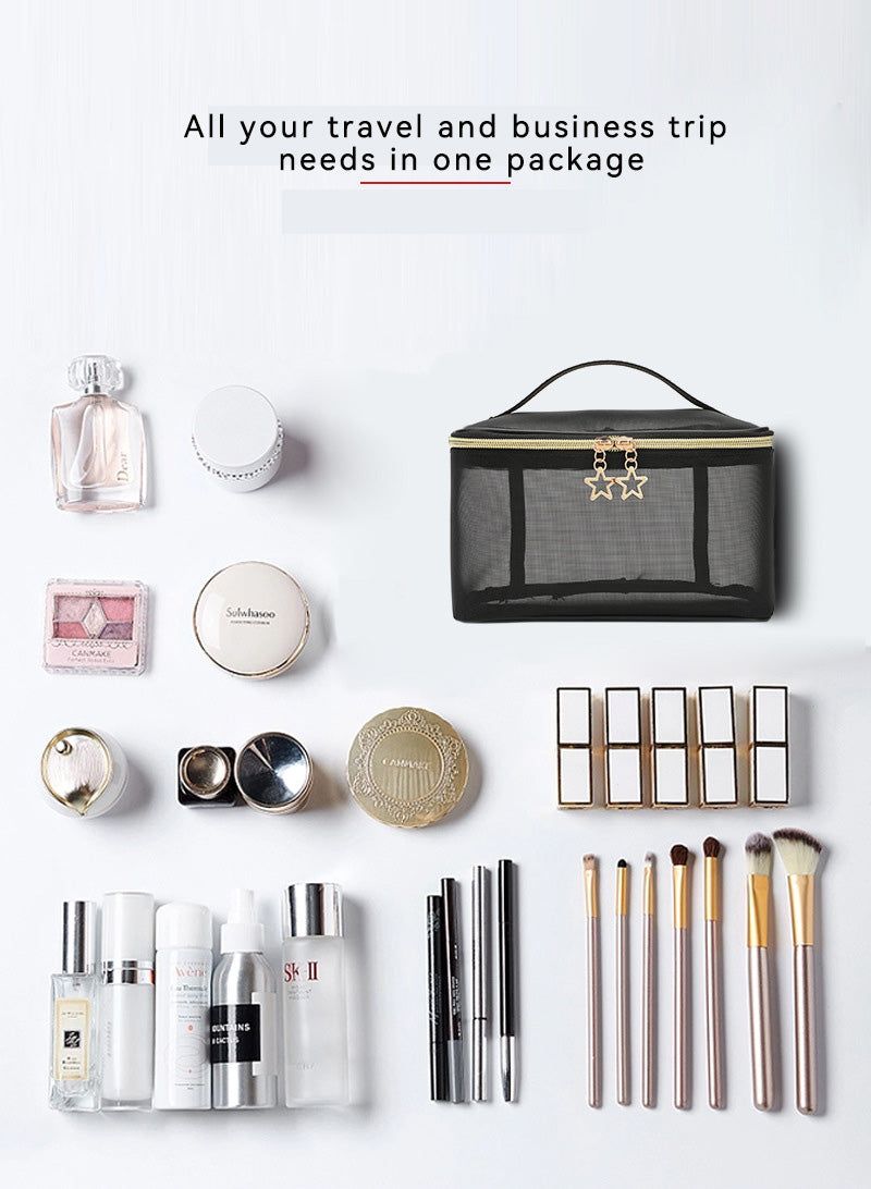 Hanging Makeup Cosmetic Bag Set Black Floral Design