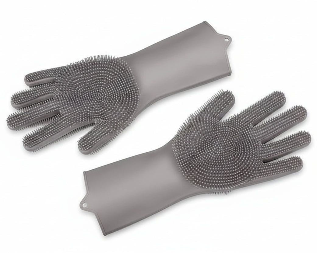 Durable Silicone Cleaning Gloves with Built-In Brush