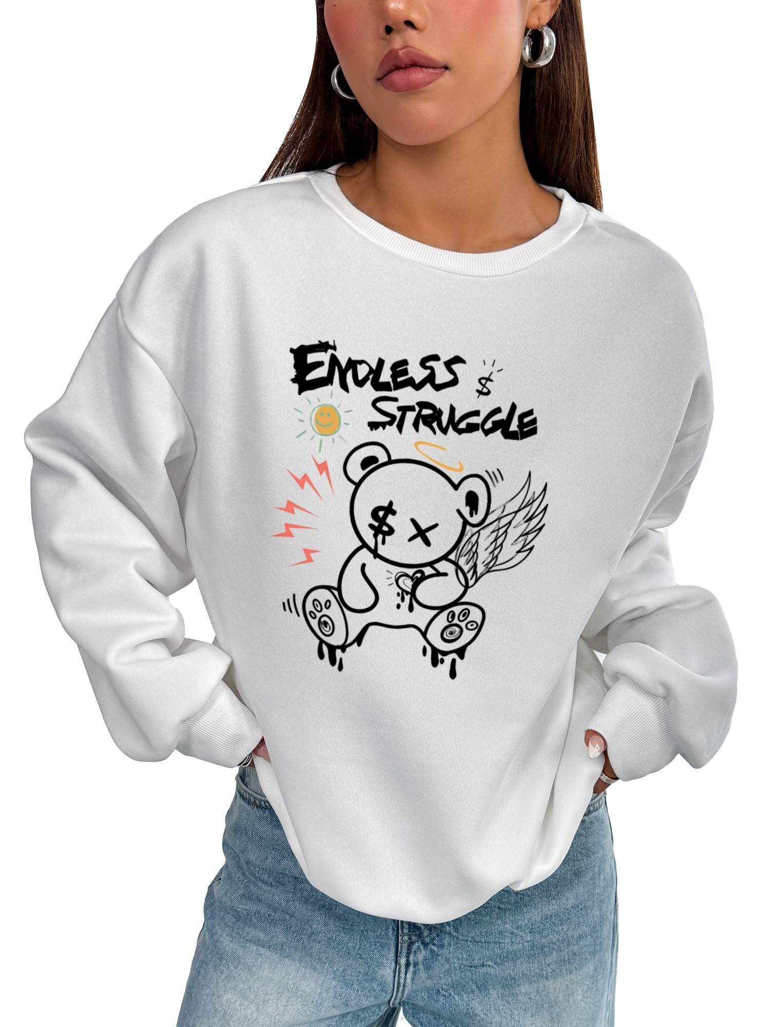 Women Sweatshirts Long Sleeve Crew Neck with Pockets