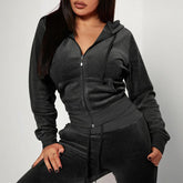 Sporty Two Piece Set with Hooded Crop Top and Slim Pants