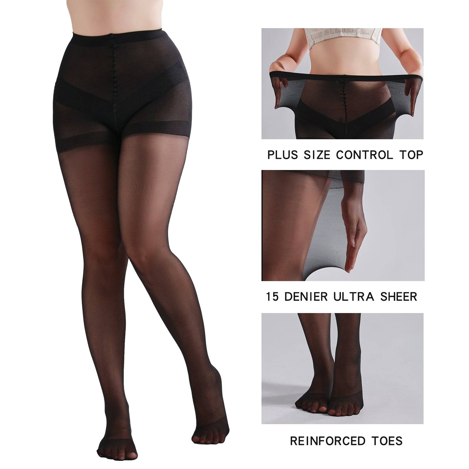 Plus Size Sheer Tights 3 Pack 20D Control Top