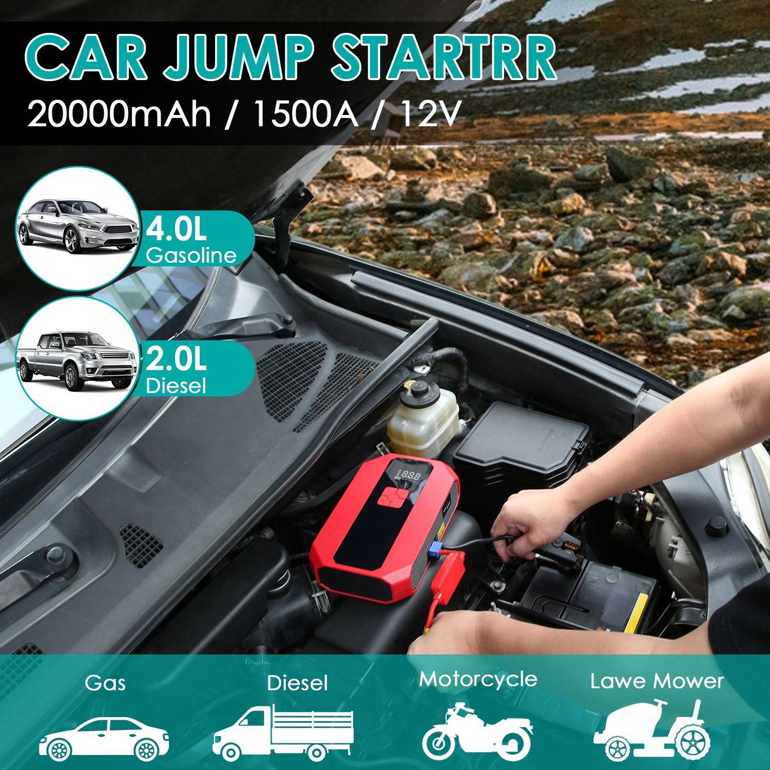 1500A Portable Jump Starter with Air Compressor