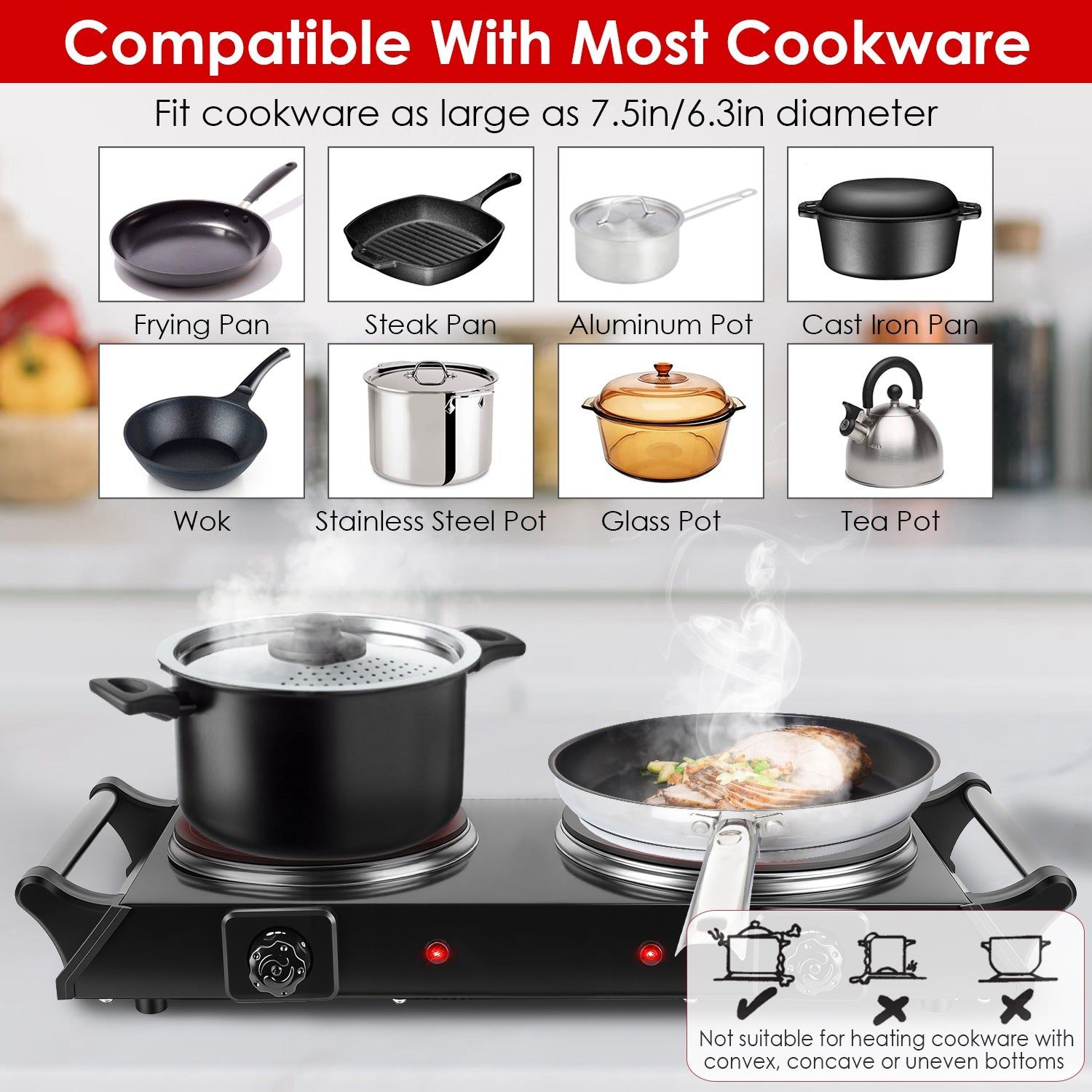 Portable Electric Cooktop Double Burner