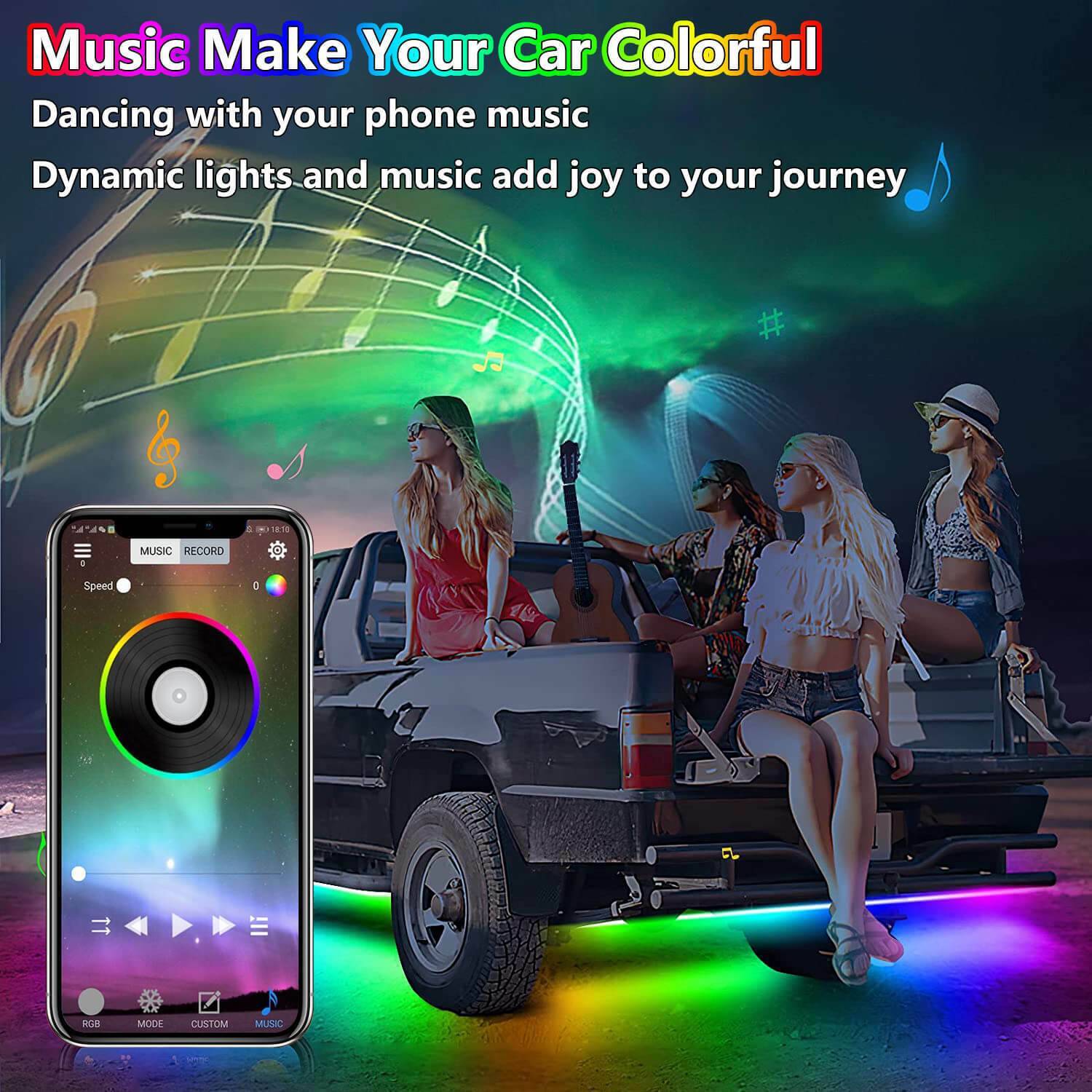 RGB Car Underglow Neon Strip Lights Kit With Music Mode