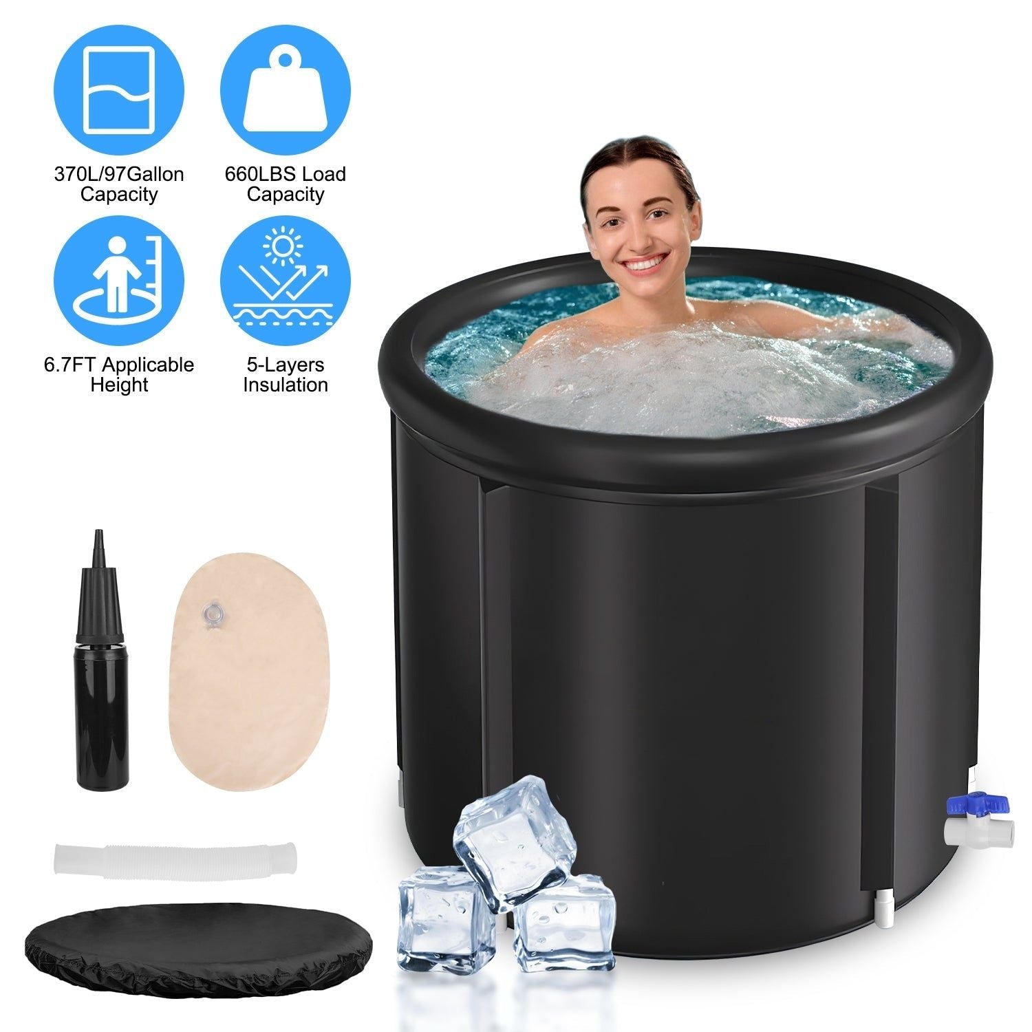 Cold Plunge Tub for Recovery with 97G Capacity and Cover