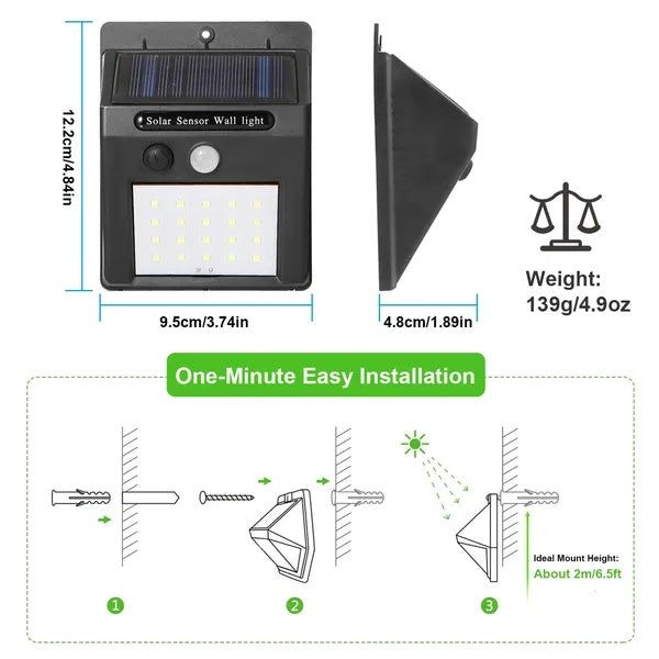 Solar Motion Sensor Light 20 LED Outdoor Security Lamp