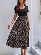 Womens Floral V Neck Short Sleeve A Line Summer Dress Black