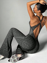 Women Leopard Print Cross Back Sports Jumpsuit