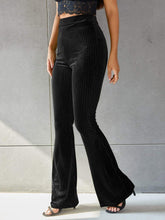 Women High Waist Gold Velvet Ribbed Bell Bottoms Slim Fit