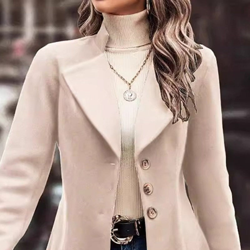 Womens Long Winter Coat With Lapel Collar Pea Design