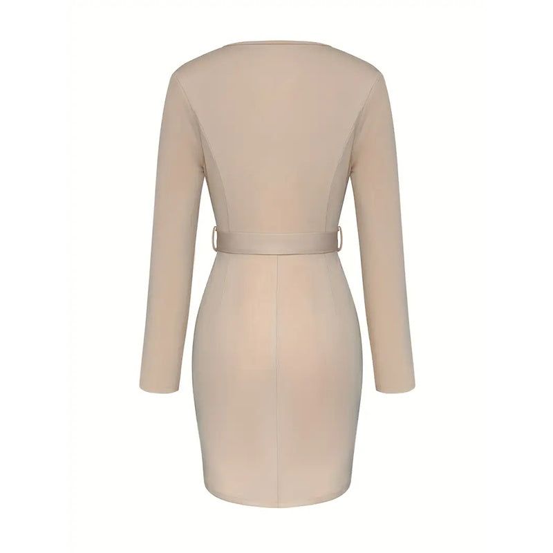 Womens V Neck Dress With Pockets And Adjustable Belt