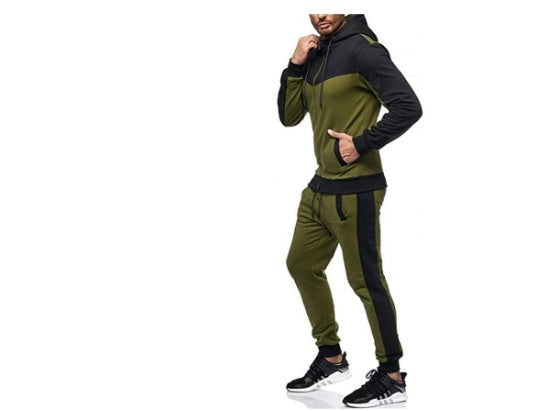 Men Hooded Color Block Cardigan Set With Trousers