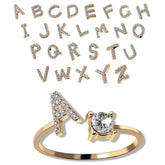 Adjustable Letter Ring with Zircon 26 Initial Design Women