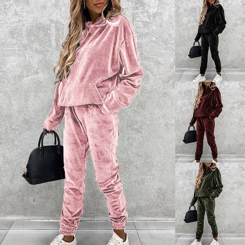 Women’s Two Piece Set Silver Fox Velvet Tracksuit