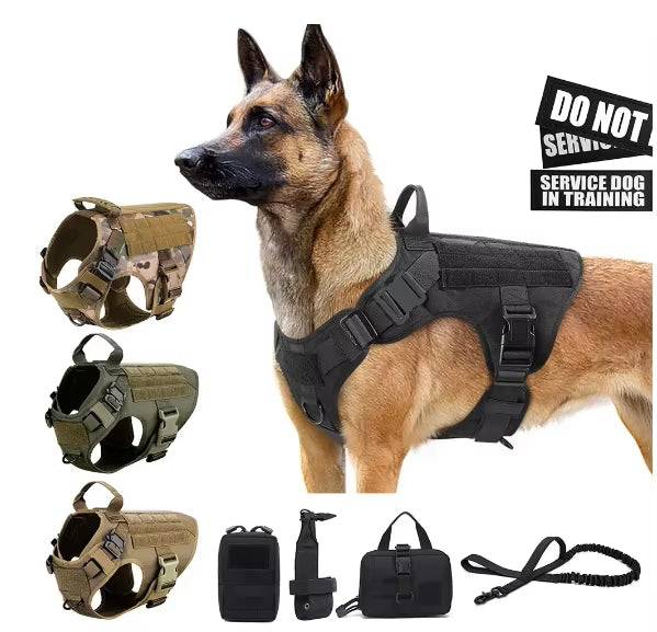 Tactical Dog Harness with Leash 1000D Nylon Camo