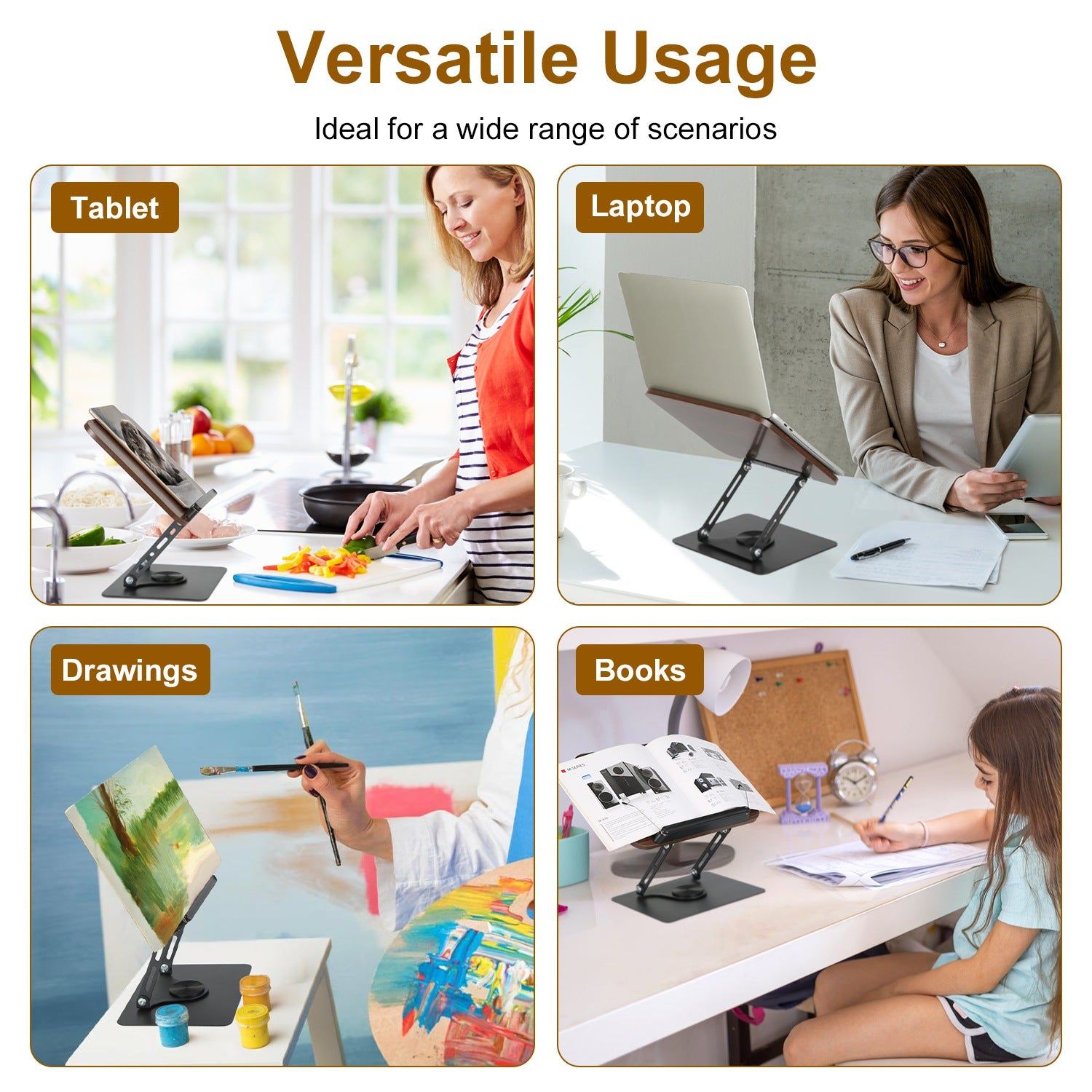 Adjustable Foldable Book Stand with Rotating Base Design