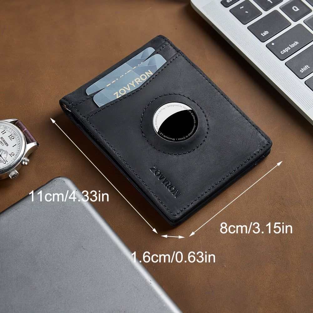 Mens Leather Bifold Wallet with AirTag Slot