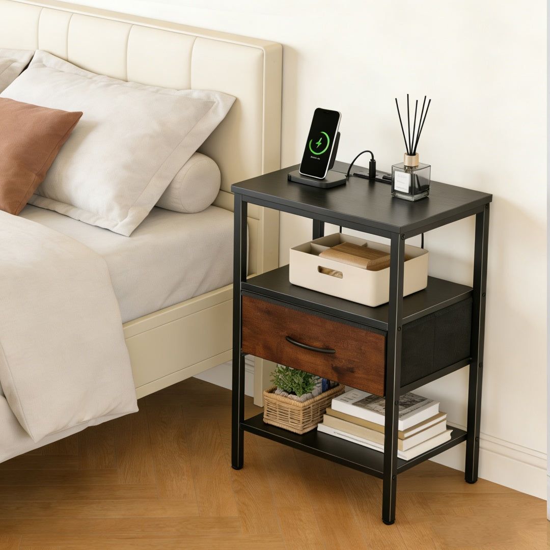 Bedside Table Charging Station Nightstand With Drawer