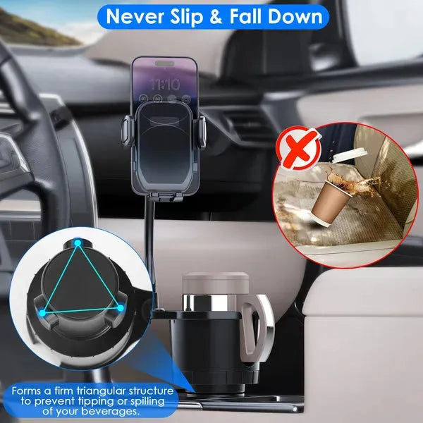 Car Cup Holder 2 in 1 Rotating Phone Mount Adjustable Base
