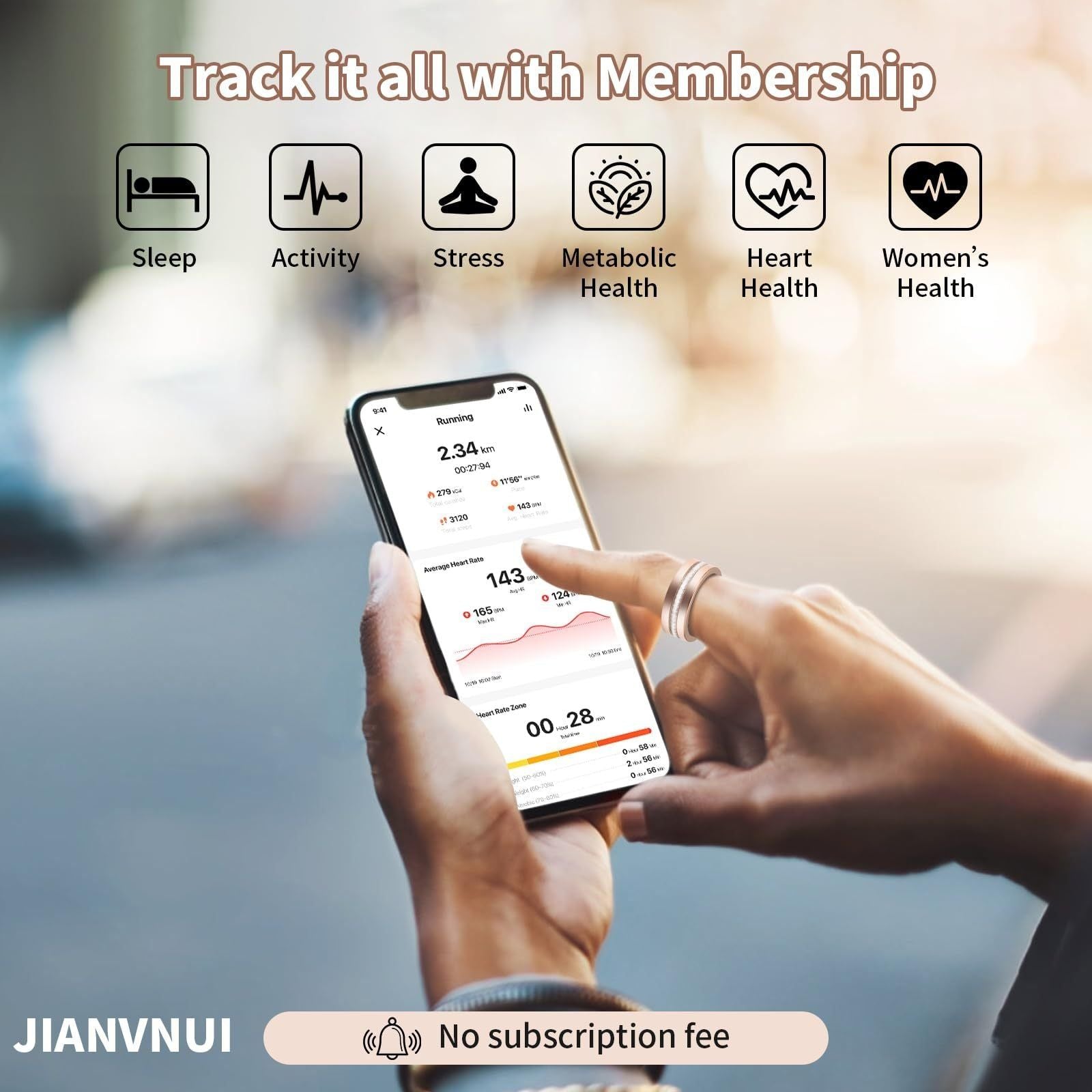 Rose Gold Smart Ring with Health Tracking and Diamond Finish