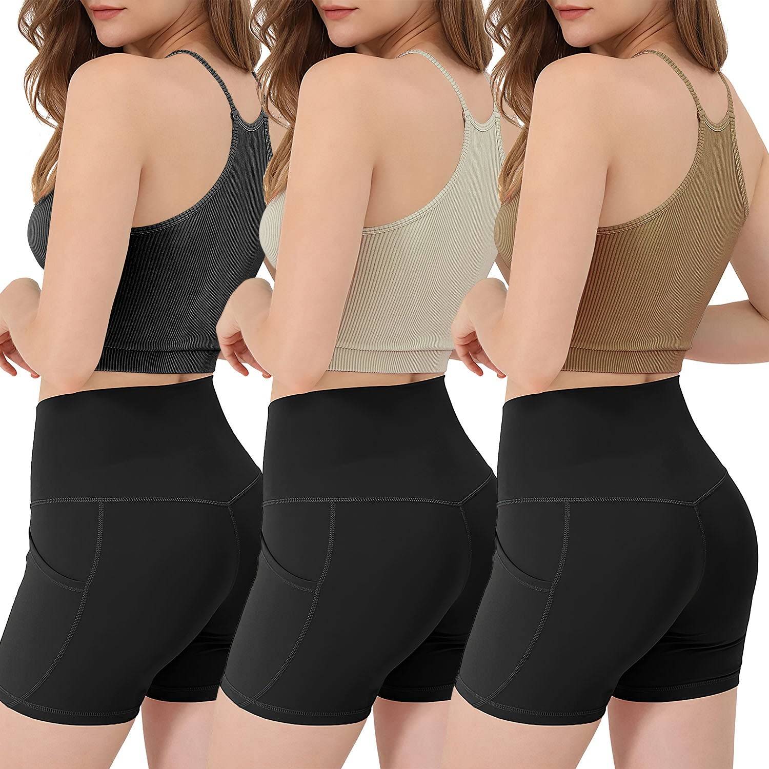 Women Ribbed Crop Tops 3 Pack Stretch Tank Set