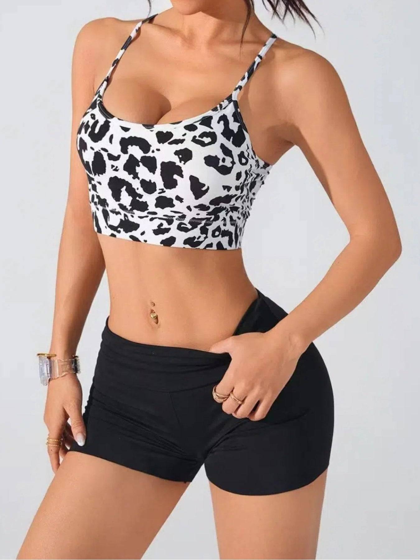 2 Pack Floral Print Sports Bras Cross Back