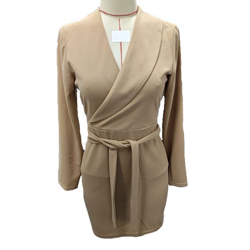 Womens V Neck Dress With Pockets And Adjustable Belt