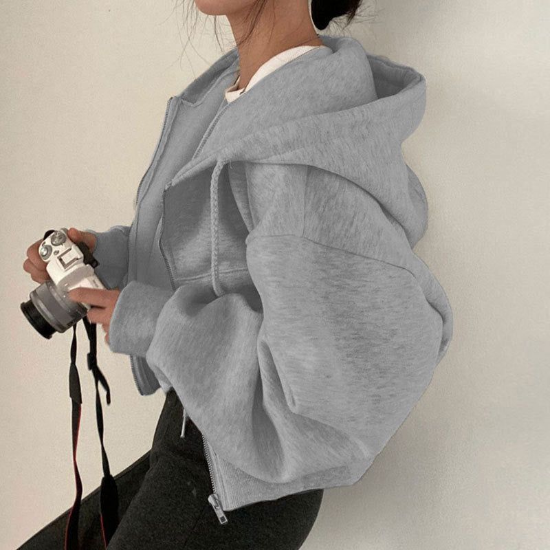 Womens Loose Fit Zip Up Hoodie with Long Sleeves