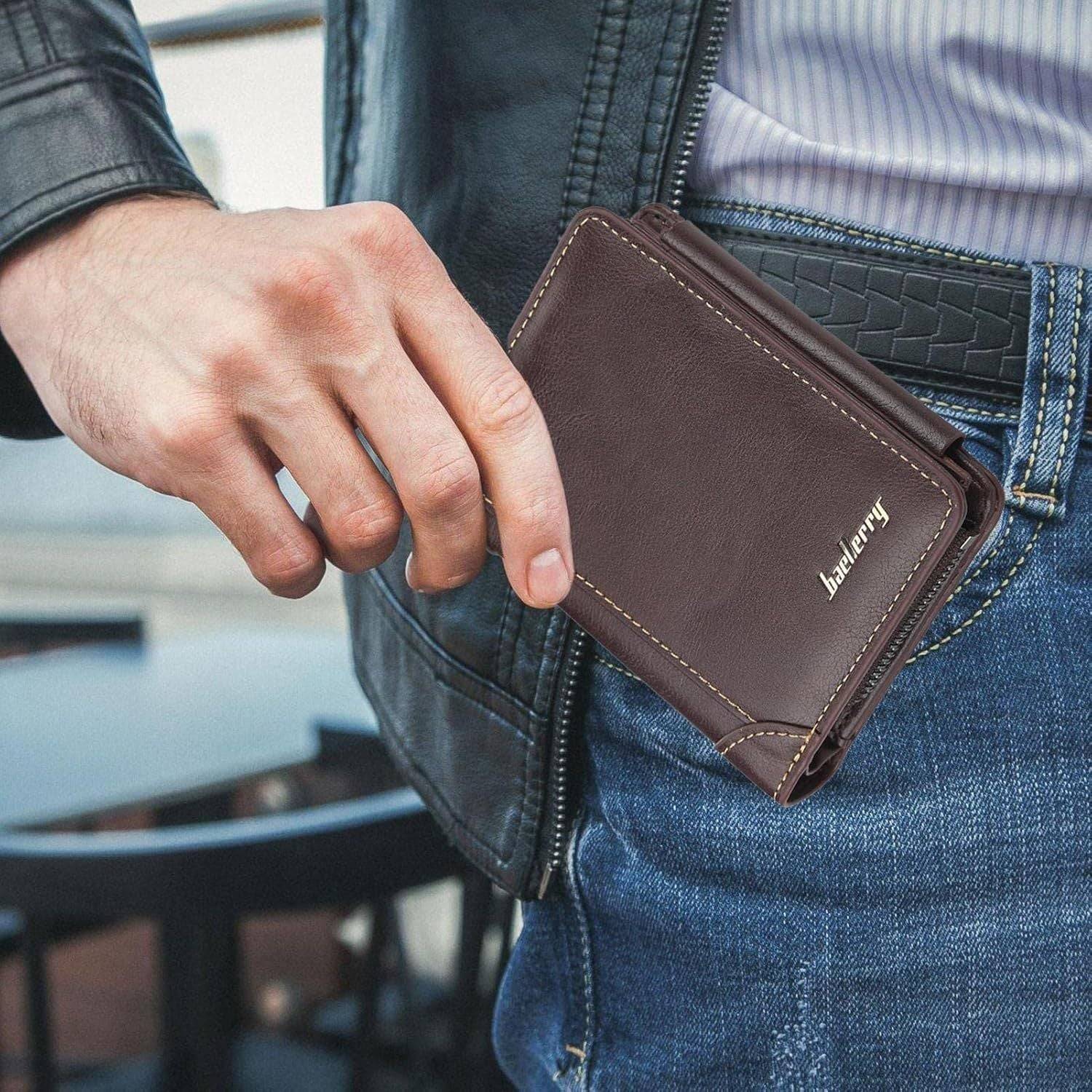 Mens Leather Wallet Slim Bifold With Coin Pocket And ID