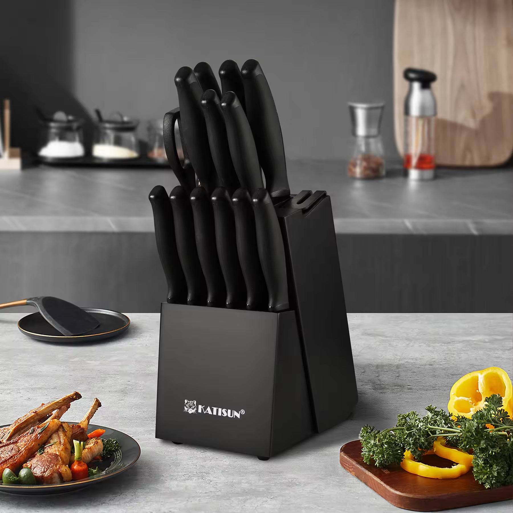 15 Piece Carbon Steel Knife Set with Handles