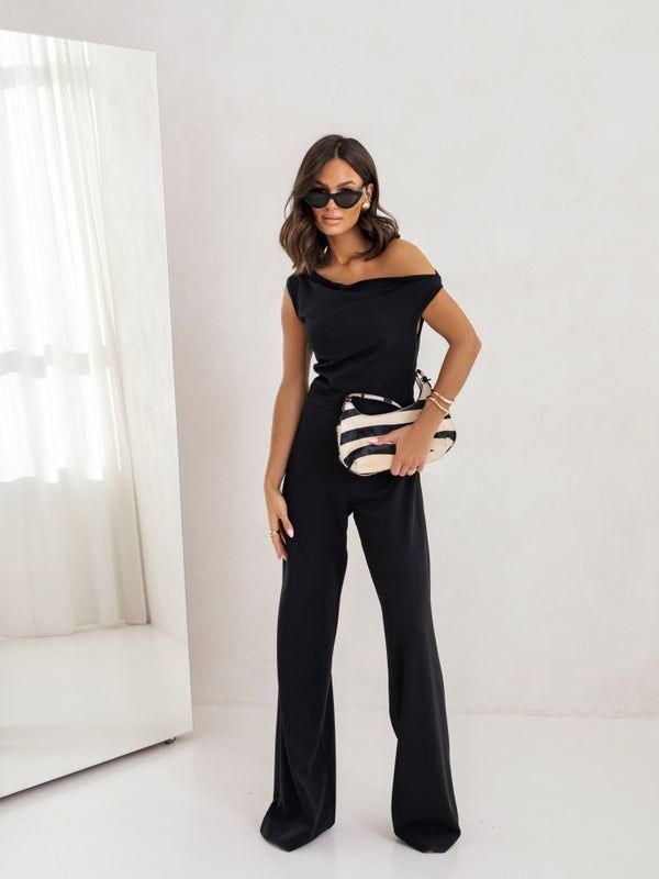 Women Jumpsuit with Falling Straps and Zipper